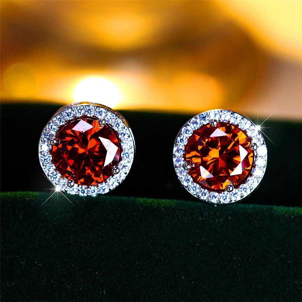 Luxury Male Female Crystal Purple Blue Green Round Stud Earrings Silver Color Wedding Jewelry For Women Men