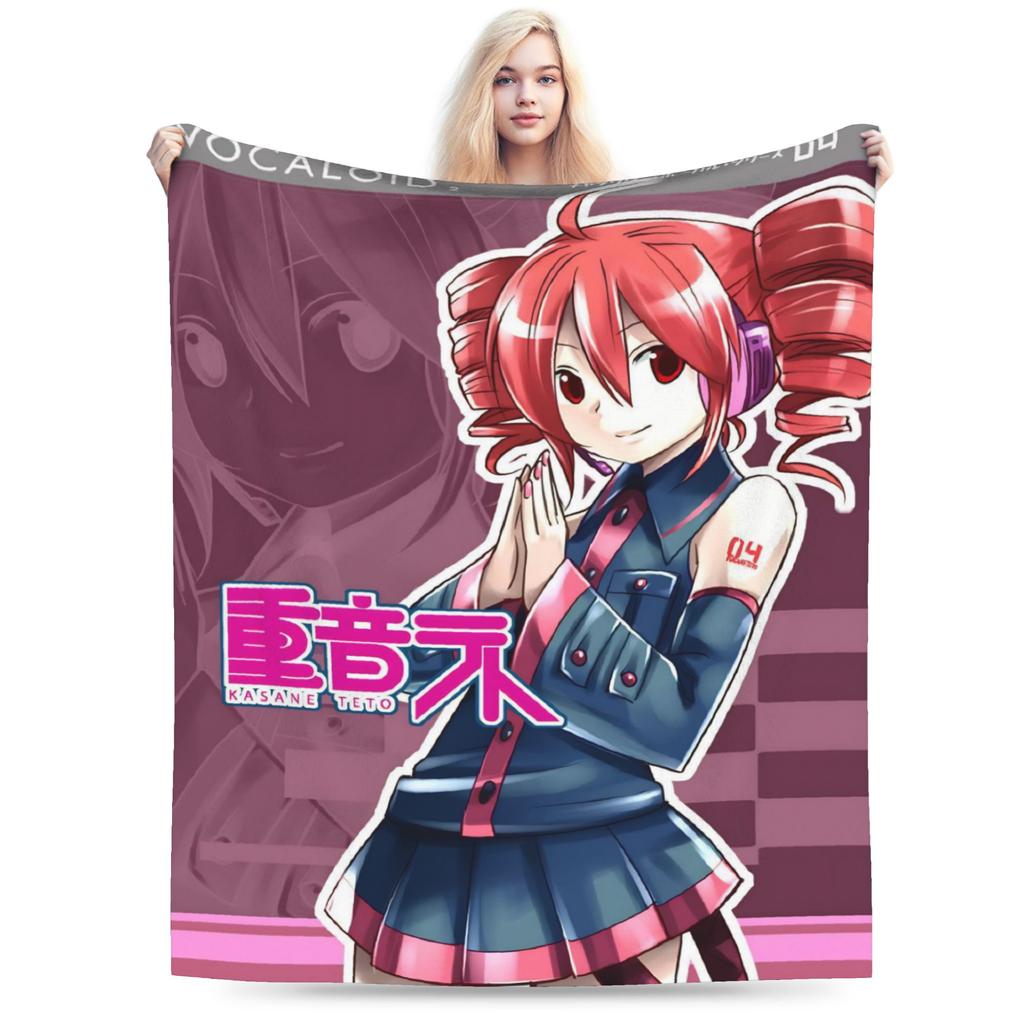Kasane Teto Velvet Throw Blanket Anime Vtuber Blanket for Sofa Office Warm Plush Thin Quilt
