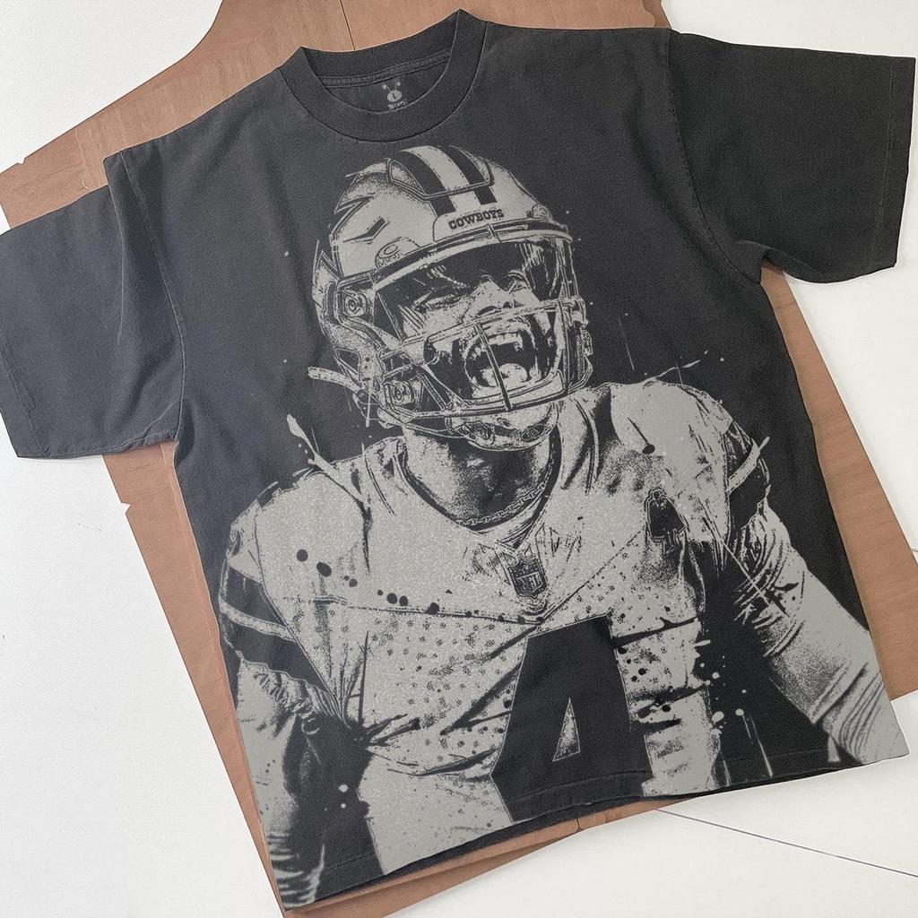 Dak Prescott Handmade Bleached Shirt: Football tee spray arT-Shirt Faded Black Cotton Unisex Tee gift for him, her