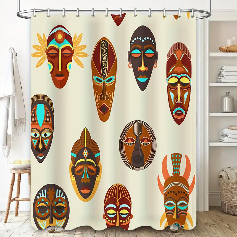 Ethnic Style Shower Curtain African Masks Decorative Plastic Waterproof Fabric Bathroom Liners for Home Decoration in Bath Curta