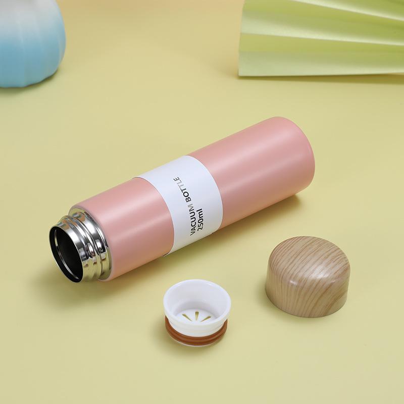 Japanese-style Wood Grain Cover Steel Insulated Cup Mini Tea Pocket Cup Business Office Gift Mug Durable Durable