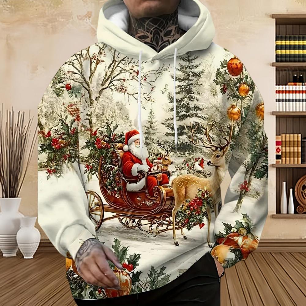 Men's Fashion Christmas Skull Tree Pattern 3D Print Long Sleeve Hoodie Sweatshirt Large Pocket Pullover Oversize Sweatshirts Top