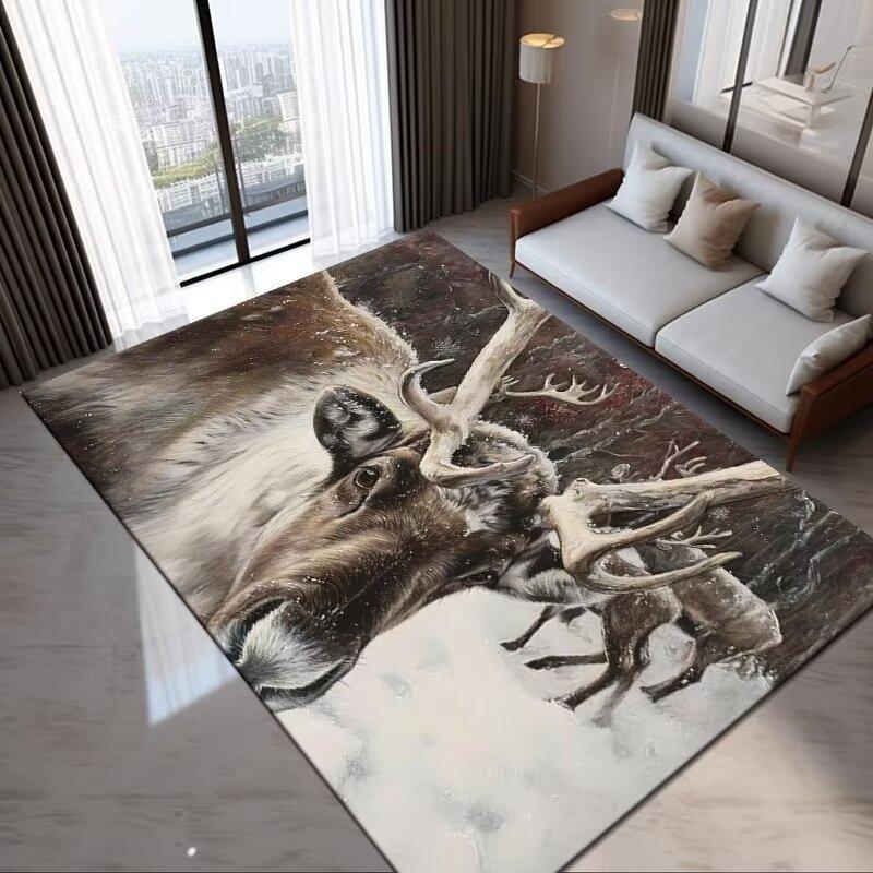 Realistic Reindeer Art Pattern Carpet Non Slip Soft Rug For Living Room Bedroom Home Decor Nature Art Lovers Use