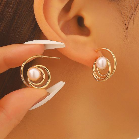 1 Pair Women Earrings Hollow Spiral Design Multi-Color Faux Gemstones Inlaid Electroplated Earrings Jewelry Accessories