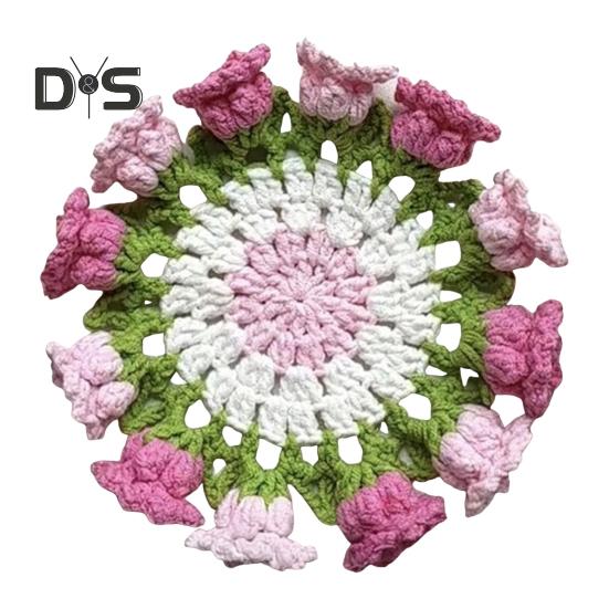 Gehäkelter Rosenstrauß-Untersetzer, hitzebeständig, DIY, handgefertigt, strickend, Blumen, Kaffeetasse, Tassenmatte, Küchenarbeitsplatte, Tisch, Schreibtisch-Dekoration