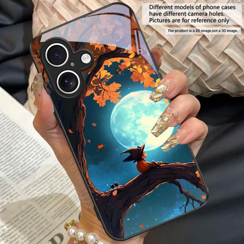 Witch Pumpkin Lantern For For iPhone 16E 15 14 13 Plus 12 Mini 11 Pro Max XR Xs X 7 8 6S 22 20 Black Tempered Glass Phone Case