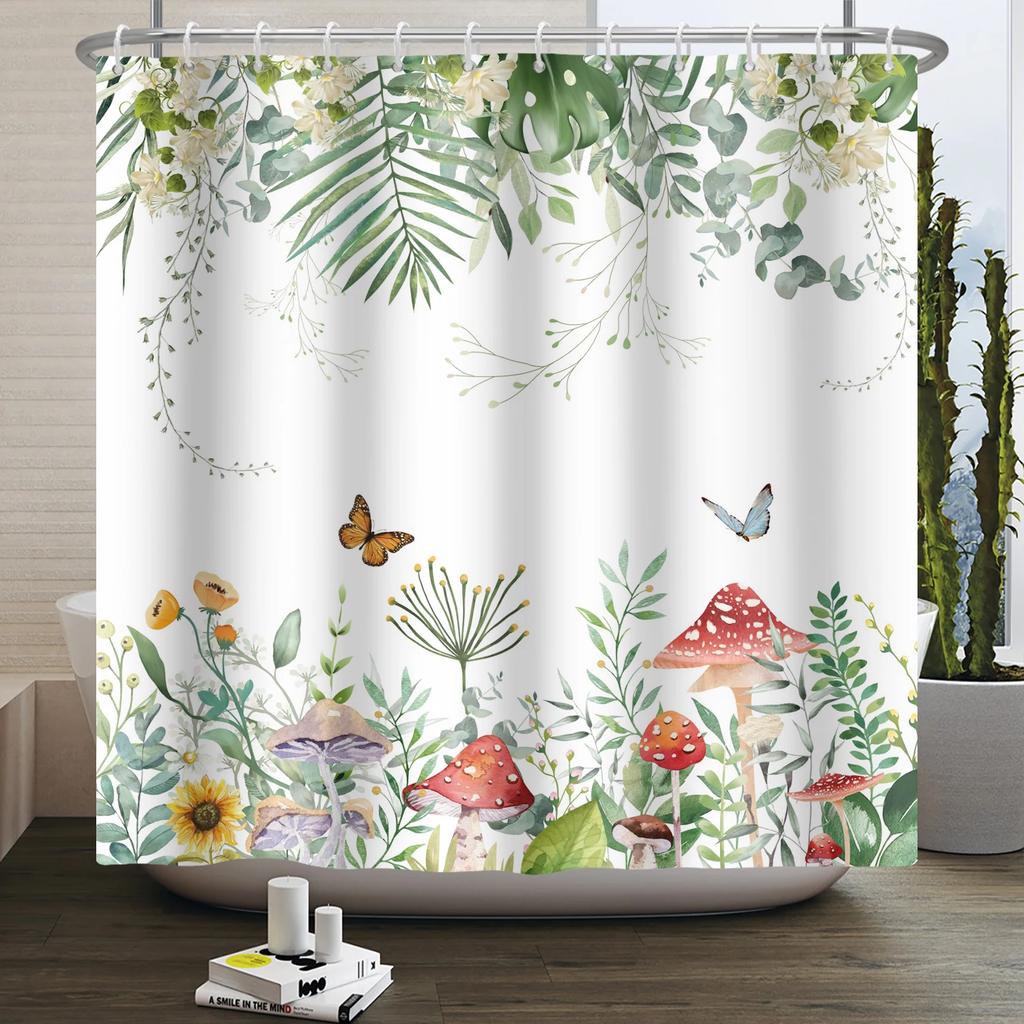 Watercolor Floral Shower Curtain for Bathroom Spring Elegant Flower Printed Bath Curtain Botanical Wildflower Bathroom Decor