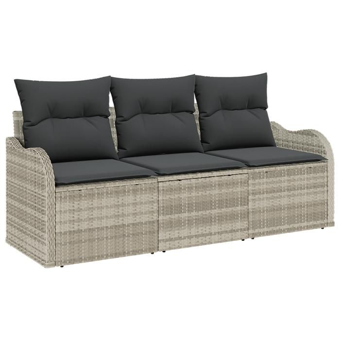 VidaXL Ensemble de canapé de jardin 3 pièces avec coussins gris clair en rotin PE 3345562
