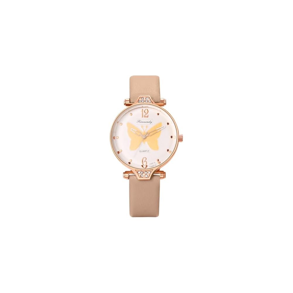 Butterfly Analog Watch Waterproof Simple Stylish Leather Strap Quartz Watch for Girls and Women
