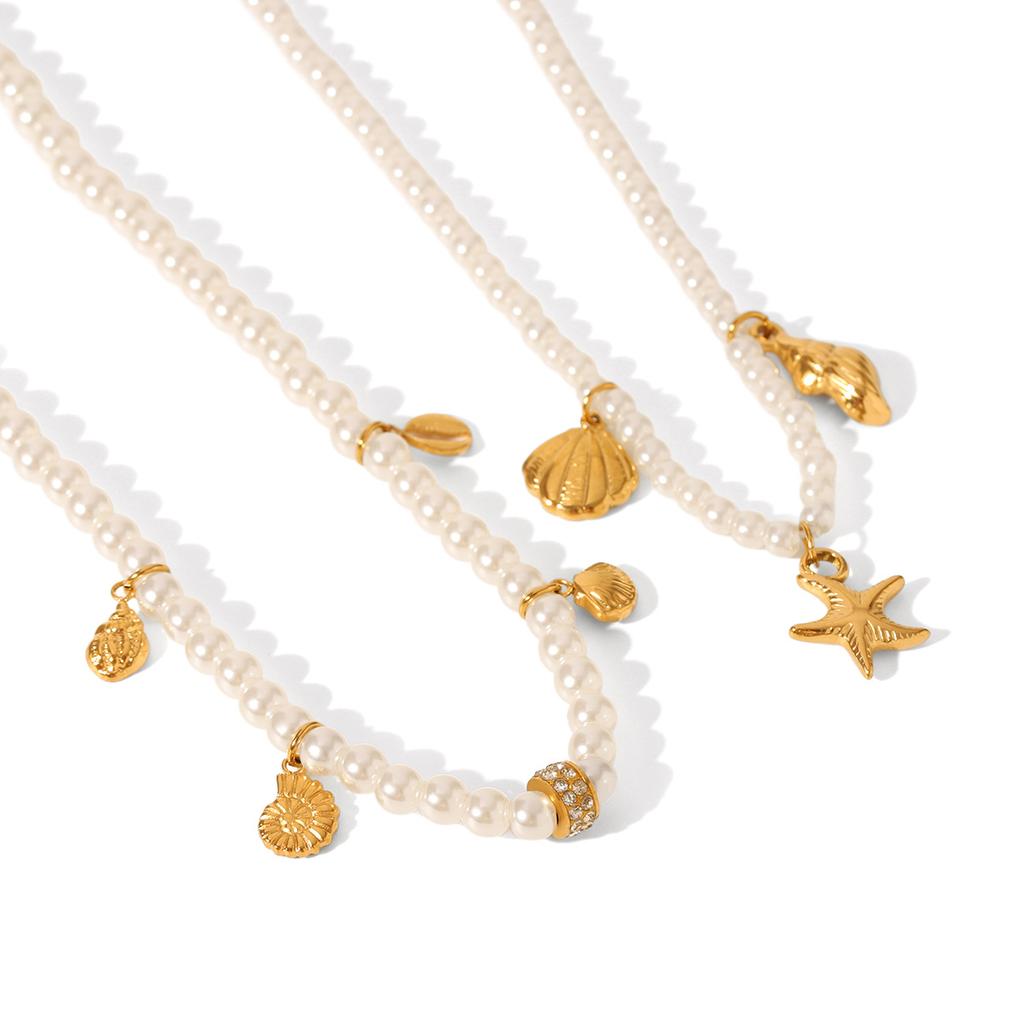 Ocean Element Necklace Shell Starfish Pearl Choker Minimalist Design Women's Jewelry