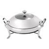 3L Stainless Steel Chafing Dish Round Durable Buffet Warmer Tray for Kitchen Party Dining Buffet-Without Water Pan