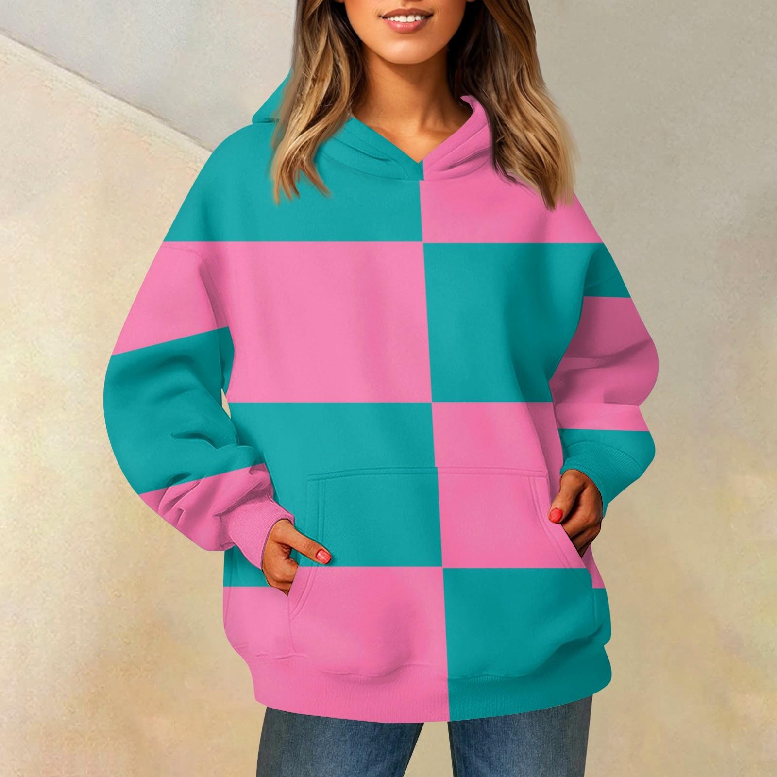 

Женская мода повседневные универсальные повседневные толстовки с длинным рукавом с цветными блоками M светло-розовый