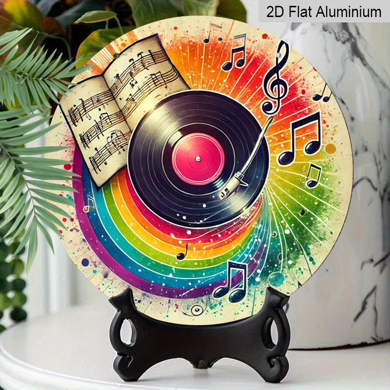 2D Flat - 1pc Vintage Round "Music Film" Metal Sign - Aluminum Wall Art with Vinyl Record & Musical Notes Design, Colorful Retro Decor for Garage