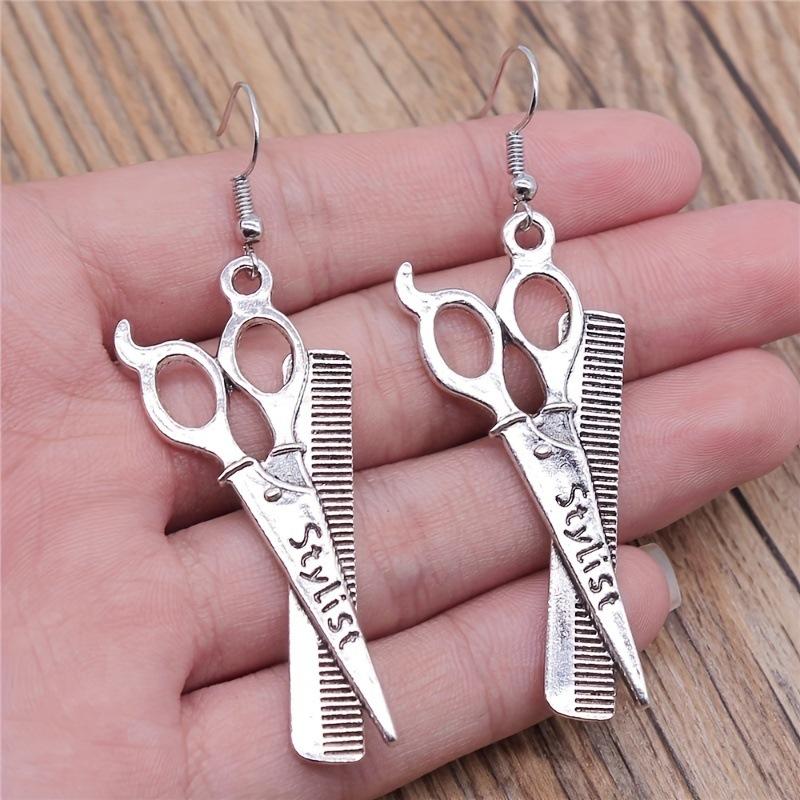 Orecchini Pendenti Personalità Retrò Colore Argento Pettine Forbici Parrucchiere per Donne Uomini Orecchini a Pendaglio da Barbiere Creativi Gioielli