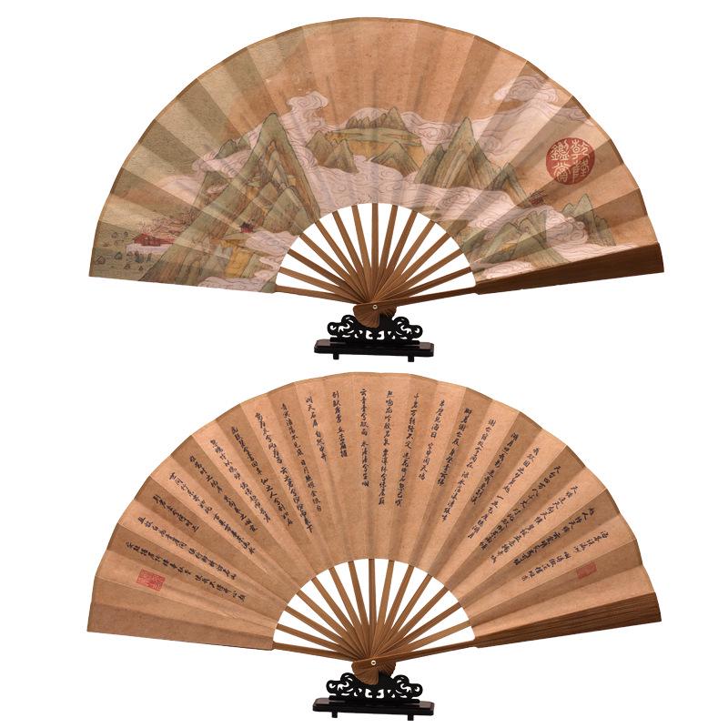 10-inch Chinese Men's Folding Fan: Ancient Style, Large for Dance & Performances