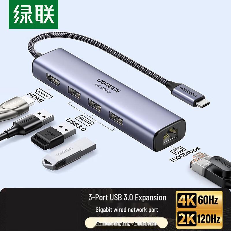 UGREEN Type-C 5-in-1 Hub with 4K HDMI, Gigabit Ethernet