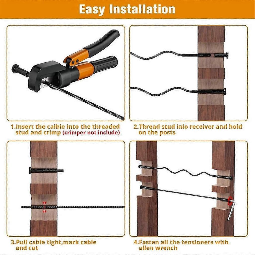 Black Cable Railing Kits - 40Pcs 1/8" T316 Stainless Steel Swage Stud Ends for 2"x2" Posts
