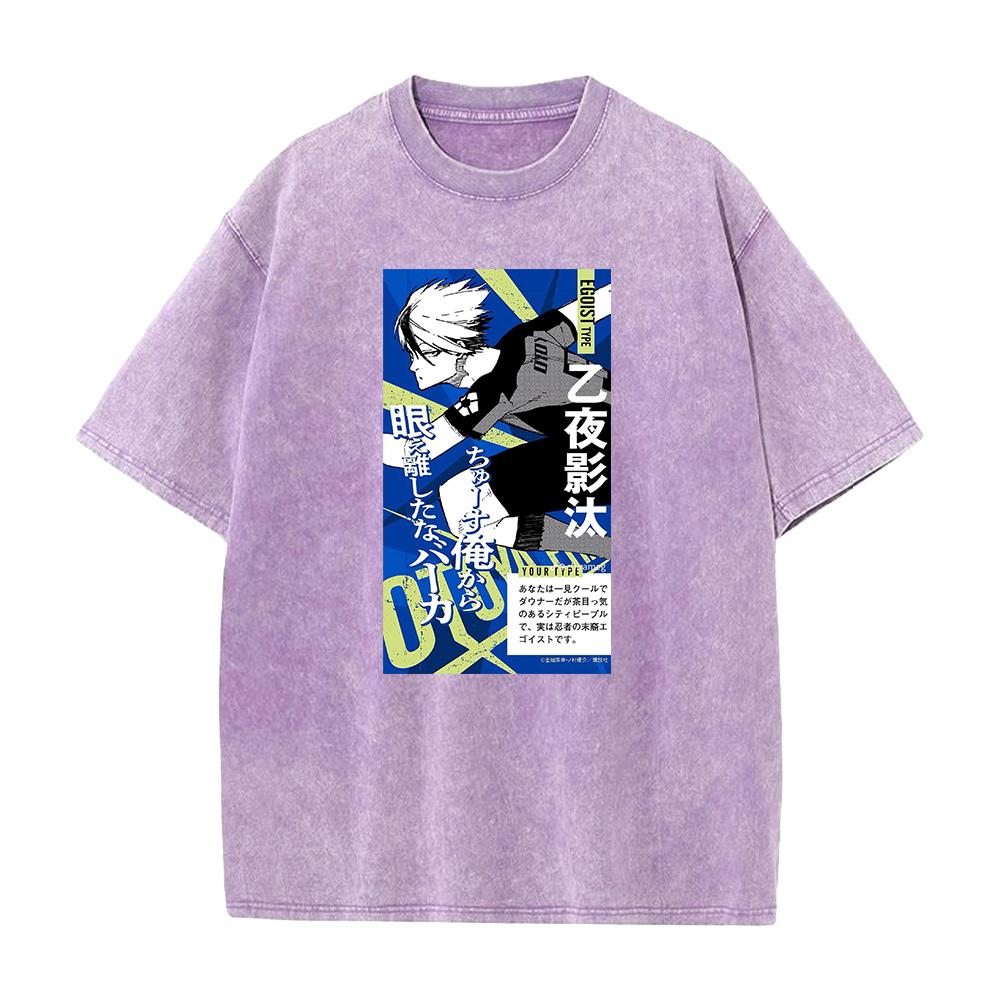 Hot Anime BLUE LOCK Eita Otoya Graphic Washed T-shirt Men Cotton Oversized Tshirts Street Tee Harajuku Male Vintage T Shirt