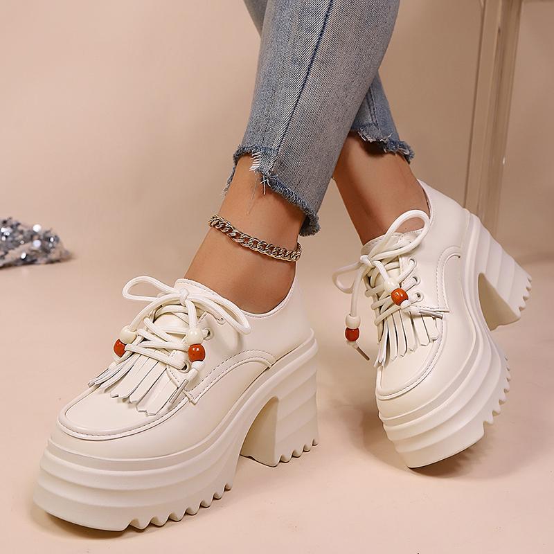 Fashion Women's Fashion Chunky High Heel Short Boots Woman Autumn Winter Platform High Heels Shoes Woman Tassel Decor Thick Sole Booties