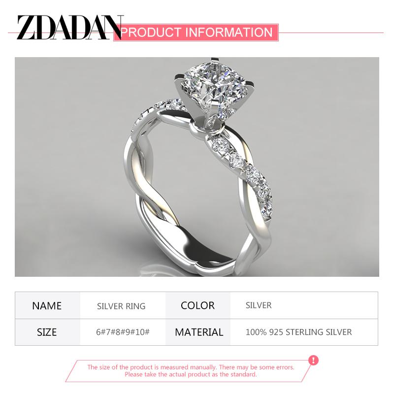 ZDADAN 925 Silver AAA White Cubic Zircon Ring For Women Wedding Jewelry Party Gift
