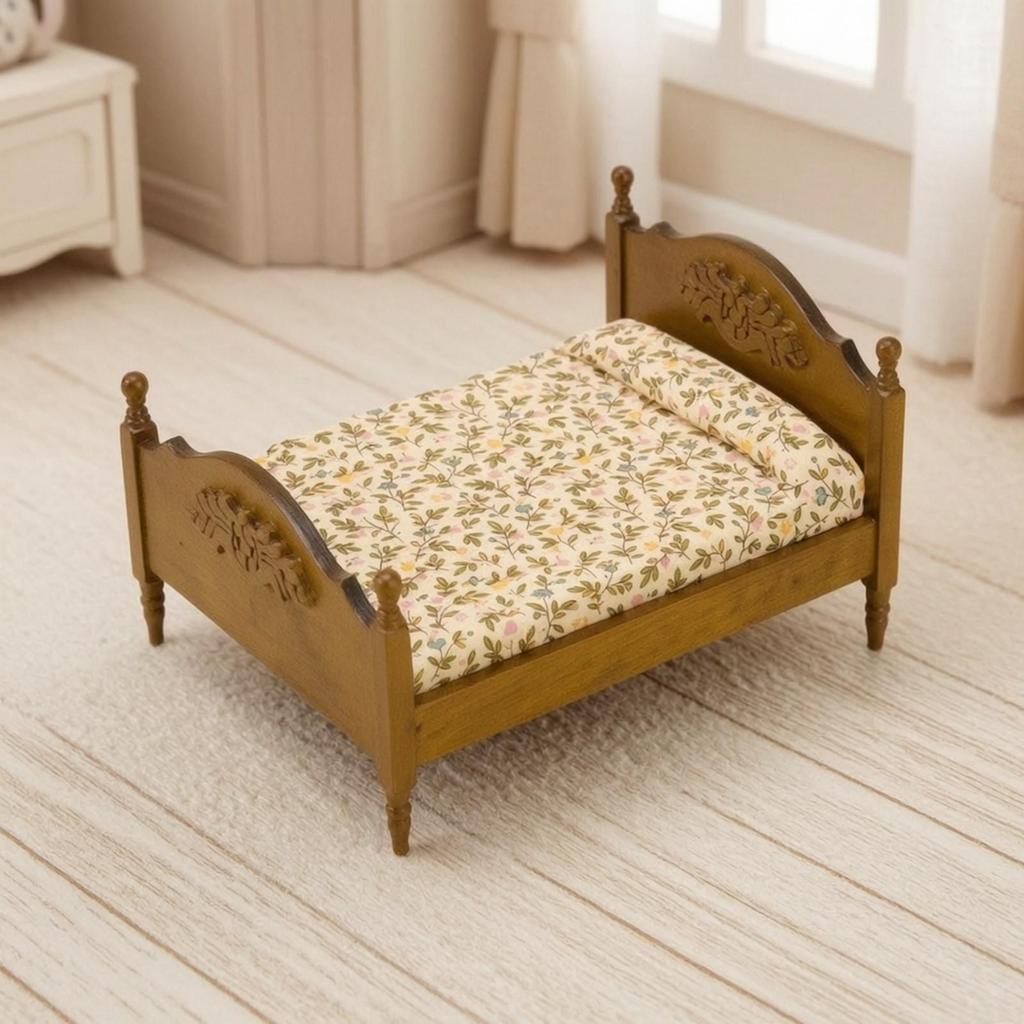 Ornate Carved Miniature Bed Realistic 1:12 Scale Dollhouse Double Handmade