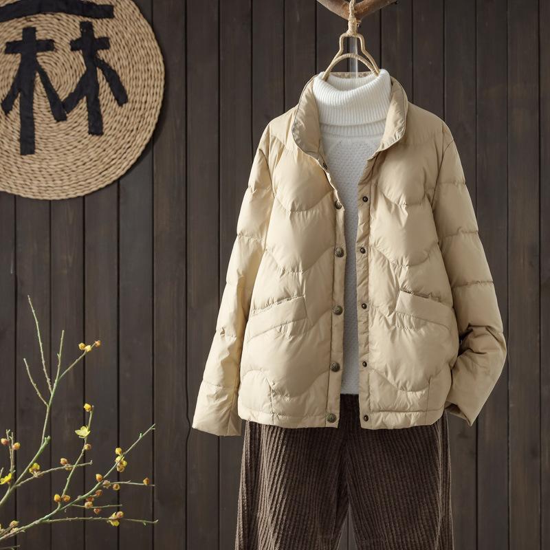 Literary and retro down jacket women's short winter light stand-up collar warm small temperament casual top tide