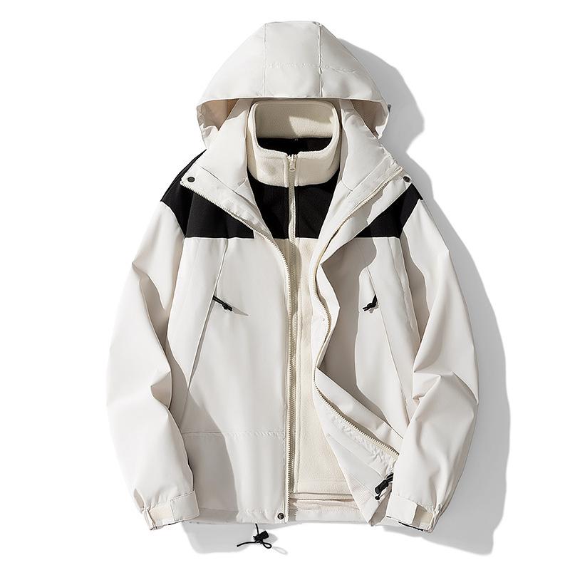 Autumn and Winter Jacket Two-piece Three-in-one Detachable Men's and Women's Sports Warm Trend Hooded Coat.
