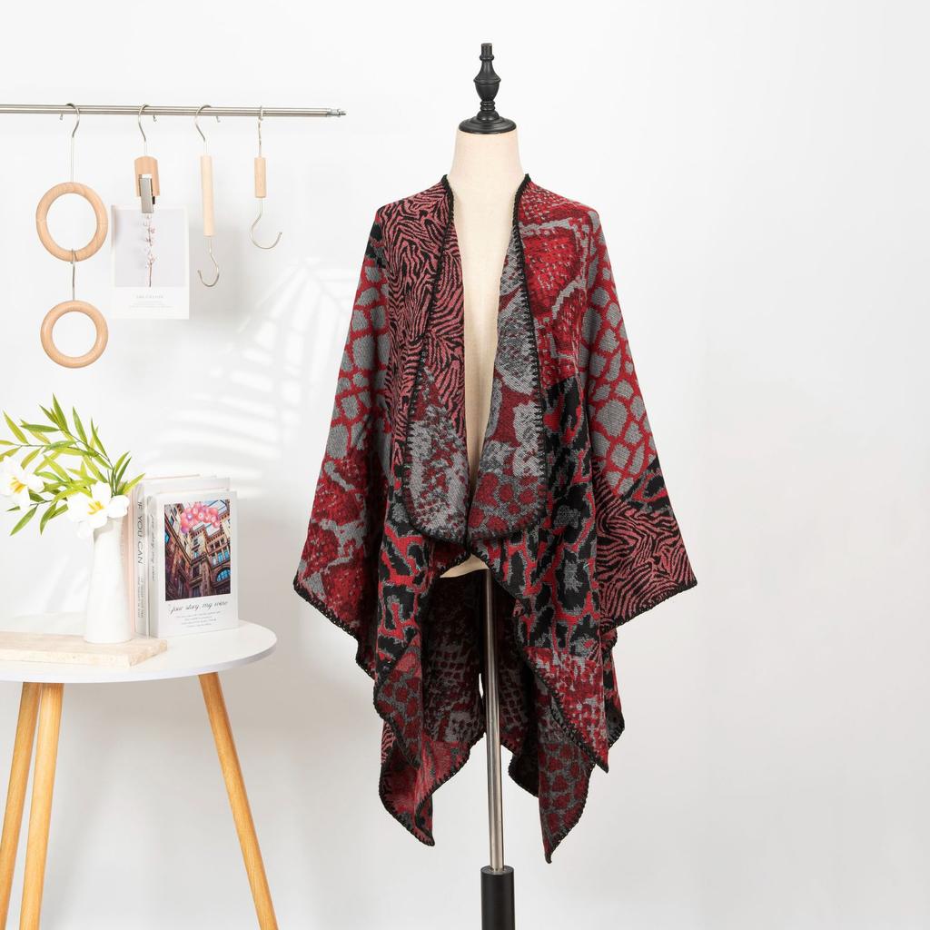 Fashion Street Flower Geometric Cardigan Travel Cape Scarf Cloak Travel Scarf Female Ethnic Style Shawl