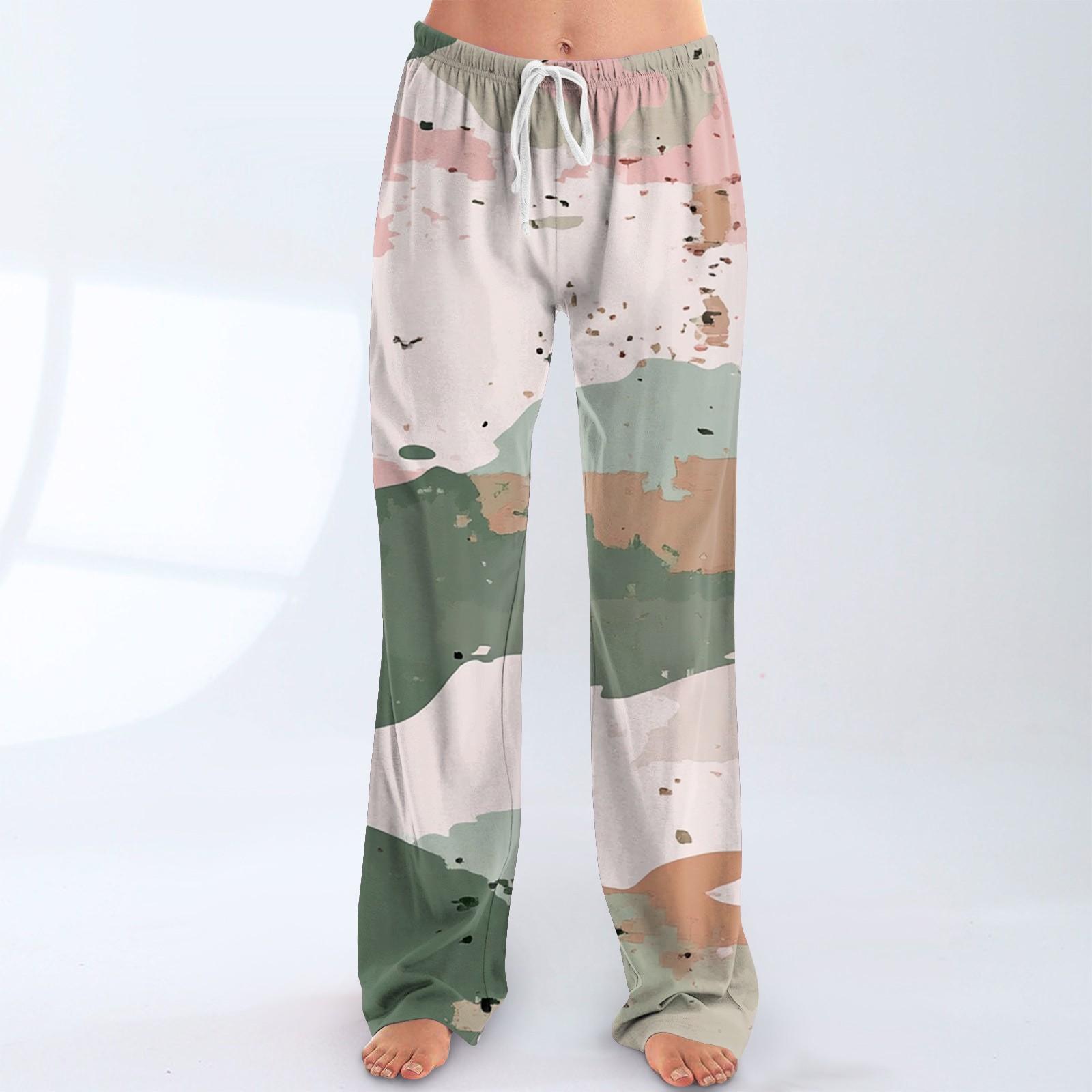 

Womens Pajama Pants Sleepwear Casual Drawstring Elastic Waist Pants Comfy Straight Yoga Loose Trousers XL рожевий