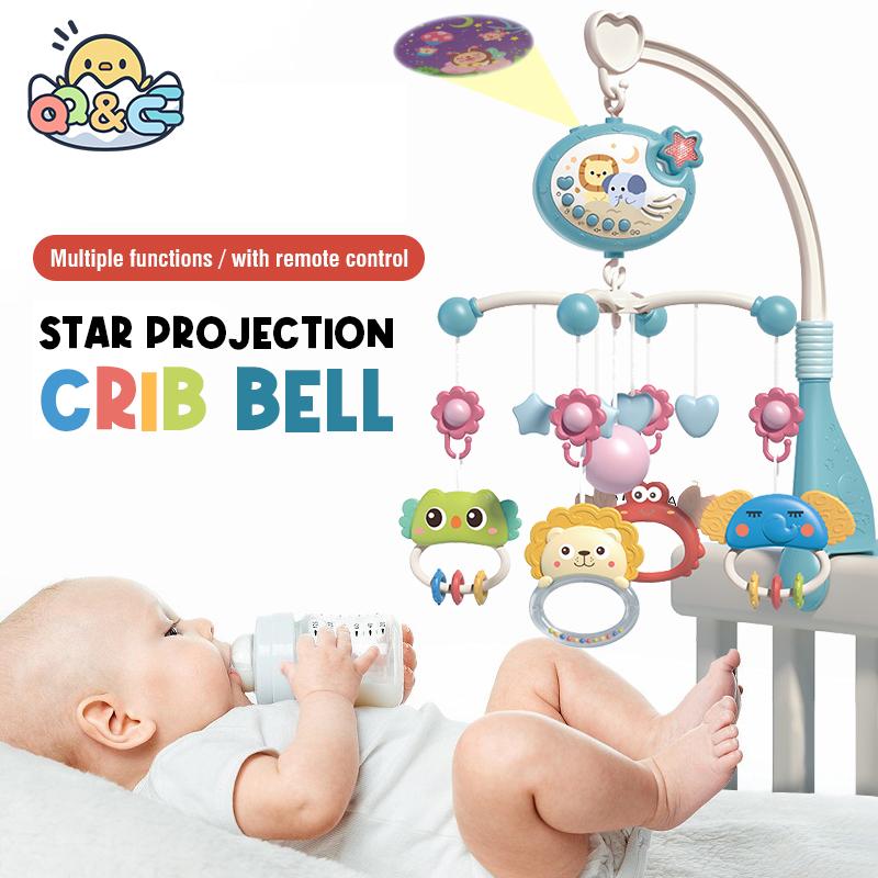 Baby Crib Bell with Star Projection Remote Control Toy for Newborn 0-6 Months Infant Bed Mobile Gift for Toddlers