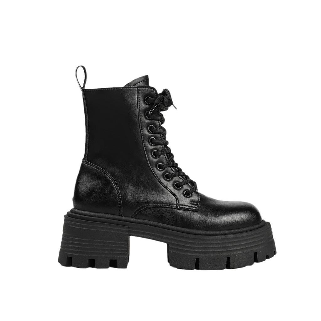 British Style Platform Martin Boots Women's 2024 New Fashionable Versatile Small Man Height and Thin Lace-up Thin Boots