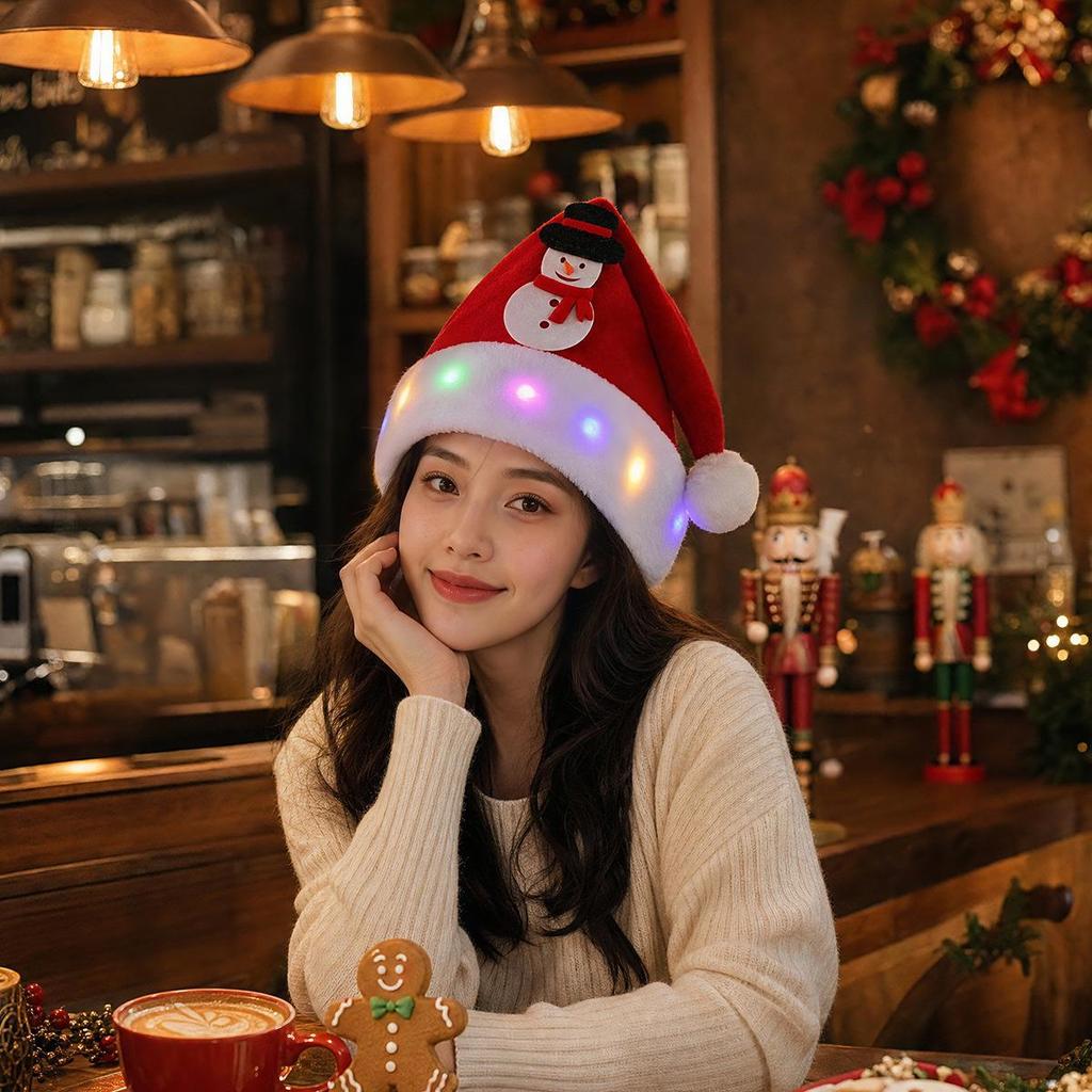 LED Christmas Hat for Adults & Children - Festive Party Decoration with Ornaments