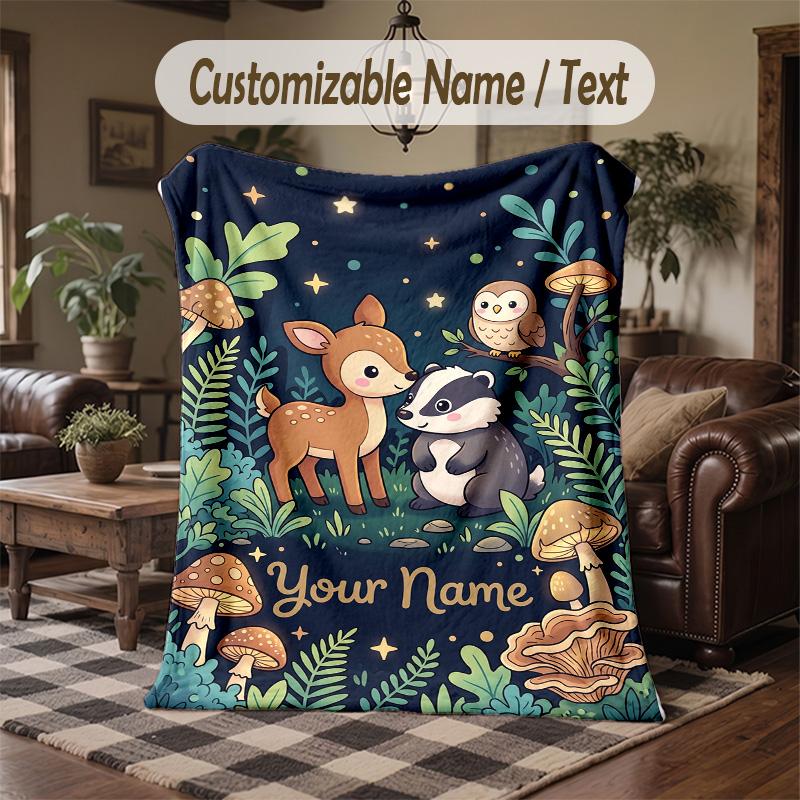 Forest Moth Theme Throw Blanket Custom Name Text Personalized Blanket Soft Cozy Blanket for Home Sofa Bed