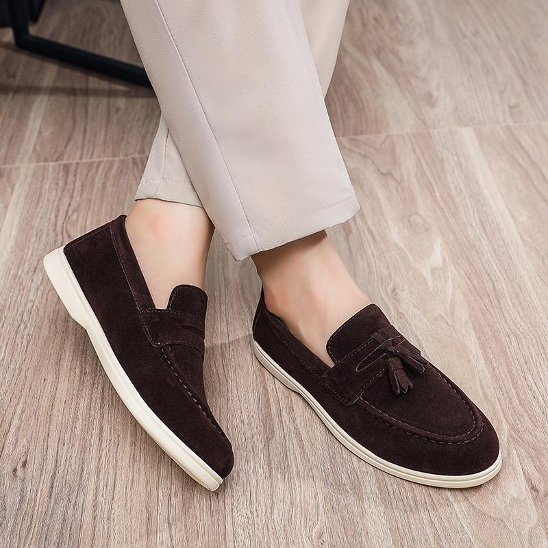New Men's Casual Slip-On Shoes Soft Bottom One-Touch Lazy Shoes Easy Wear Round Toe Artificial Leather Non-Slip Sole