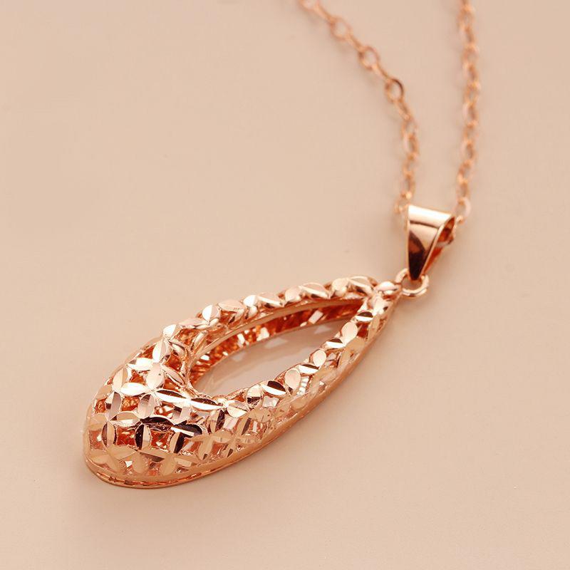 Purple Gold Car Flower Water Drop Hollow Pendant Rose Gold Plated Foreign Gas Color Gold Necklace