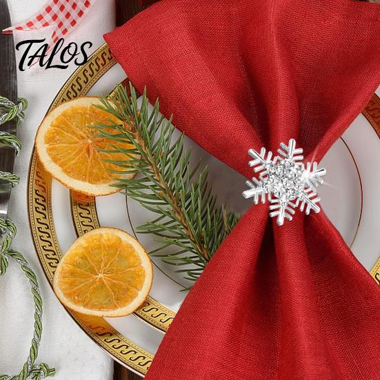 Rhinestone Table Settings Snowflake Napkin Ring, Metal Holder, Winter Decorative Rings Holiday Ring for Christmas Dinner Decor Wedding