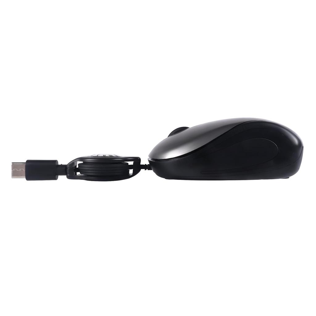 Retractable Wired Mouse with 1000 Retractable Small Mini Optical for Compatible with Gray Ultra-compact, Type-C Connection, DPI, Cable, Size, Mouse,