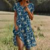 Short Sleeve Boho Dress For Women Casual Loose Fit Summer Sundress Floral Print Dress With Pockets