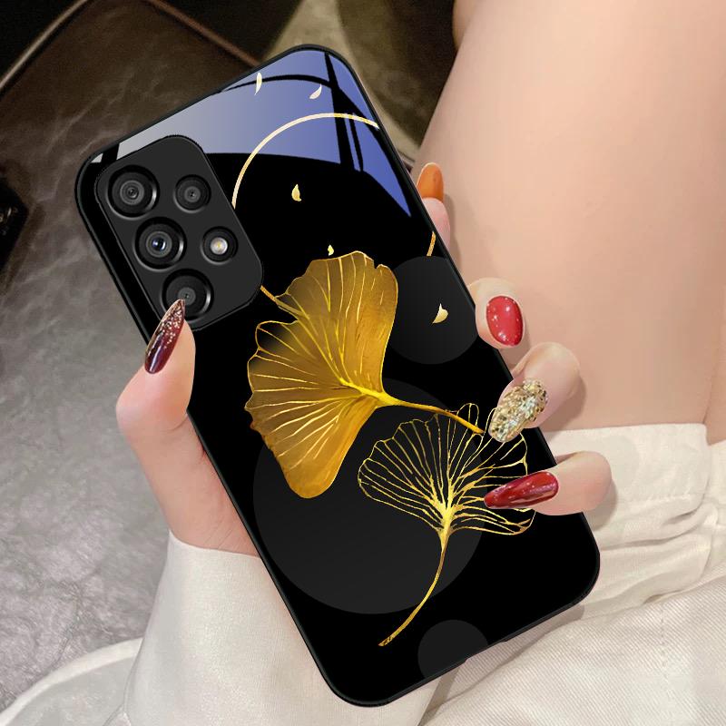 Golden Ginkgo Leaves For Samsung Galaxy S10 4G S20 11E 30 S21 21Fe 22 S24 Pro S23 Ultra 5G S8 S9 Tempered Glass Phone Case