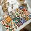 Contemporary Table Mats Set Multicolor Geometric Pattern Blue Orange Theme with Minimalist Tableware for Dining Room