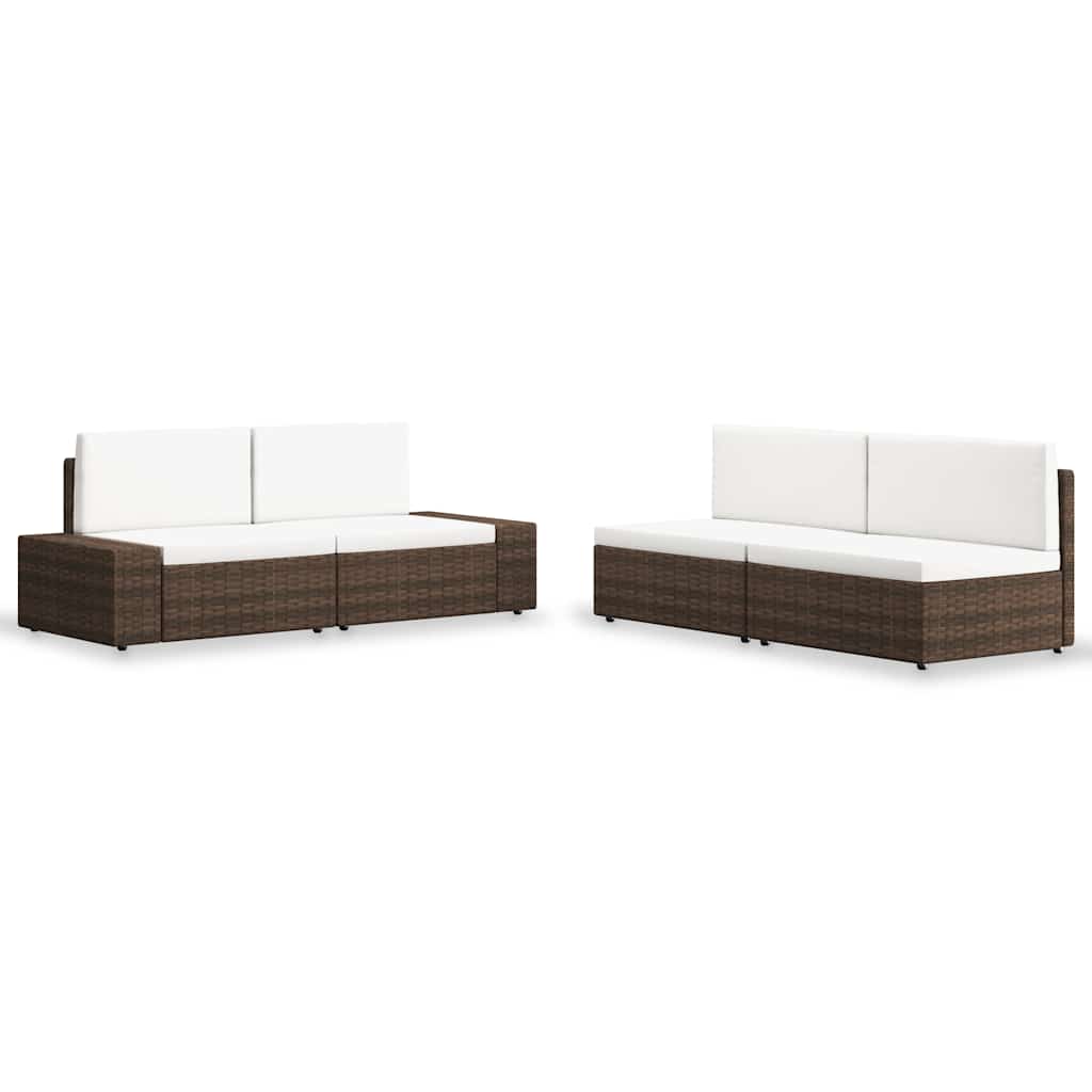 4 Piece Garden Lounge Set Brown Poly Rattan
