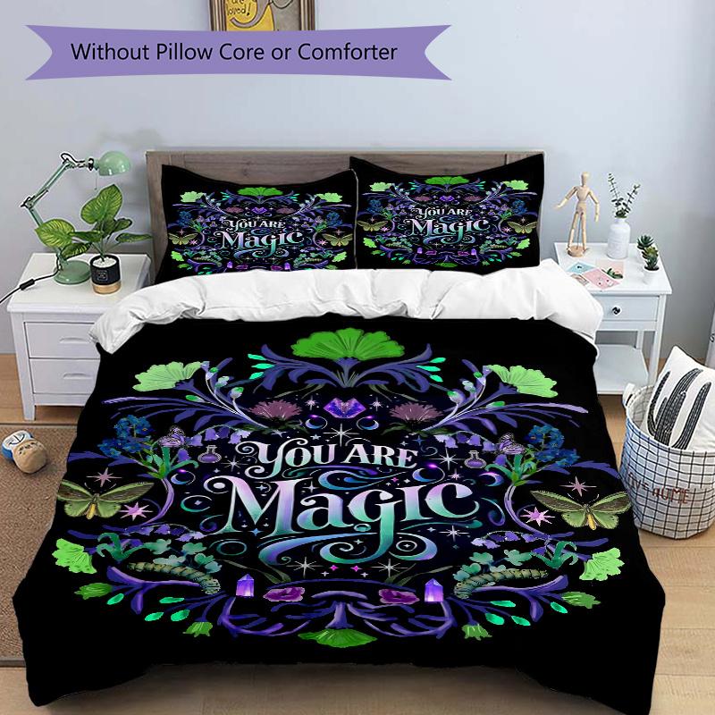 3pcs Flowers and Grass You are Magic Printed Bedding Set, Soft and Comfortable Quilt Cover for Bedroom, (Pillow Core Not Included).N036 135x200cm