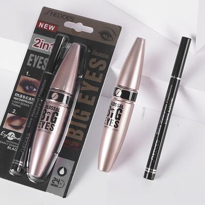 Makyaj Seti Siyah Maskara + Eyeliner Kalemi Büyük Gözler Makyaj Su Geçirmez Kalın Kıvırma Yeni başlayanlar için uygundur