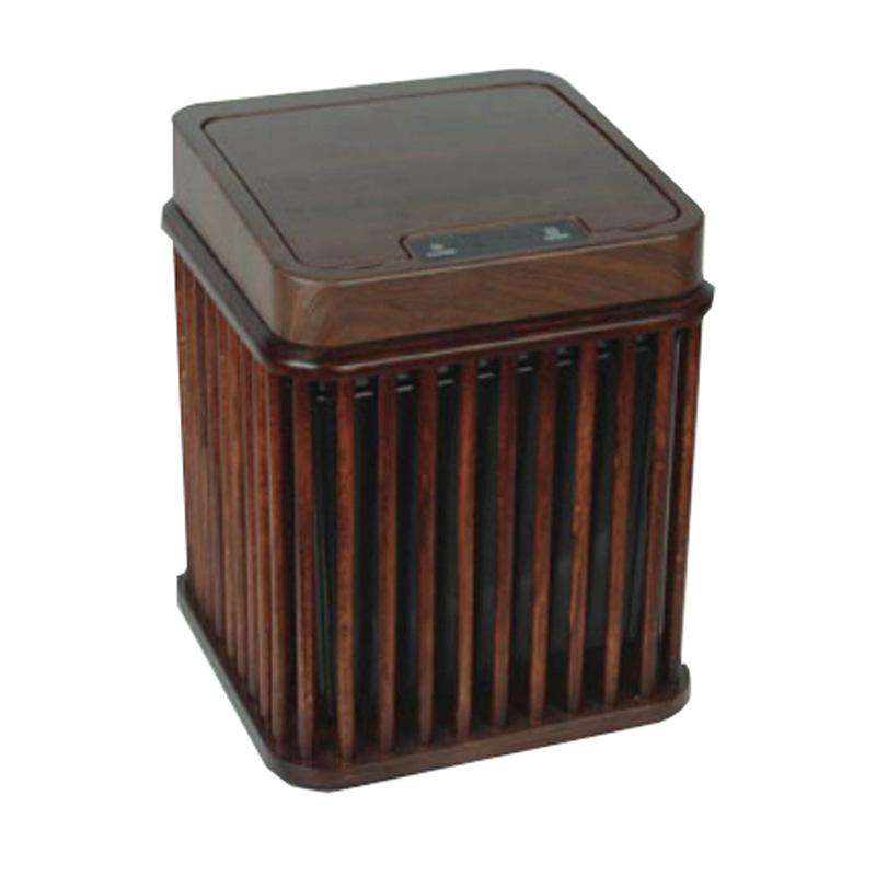 Chinese Retro Solid Wood Smart Trash Can with Lid for Office, Home, Living Room, Bedroom 23.5x33.5 CM