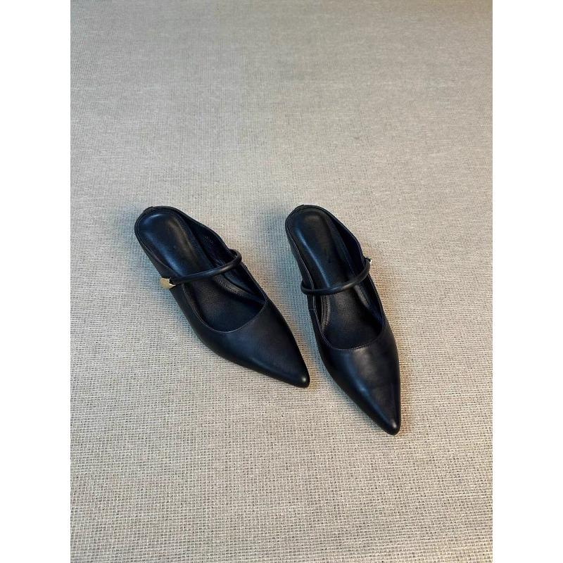 Cowhide Version~ French Temperament Polished Pointed Head with Bag Head Half Slippers Women Wear Height-increasing Sandals In Summer
