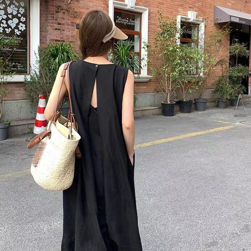 Móda Léto Bez rukávů Dámské Elegantní Dlouhé Šaty Vycházkové Design s holými zády Kulatý výstřih A-linie Společenské šaty Dámské Ležérní Jednoduché Jednobarevné Oblečení