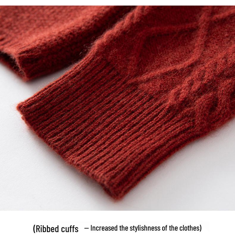 Women's Retro Cable Knit Cashmere Turtleneck Sweater - Cozy Autumn/Winter Style