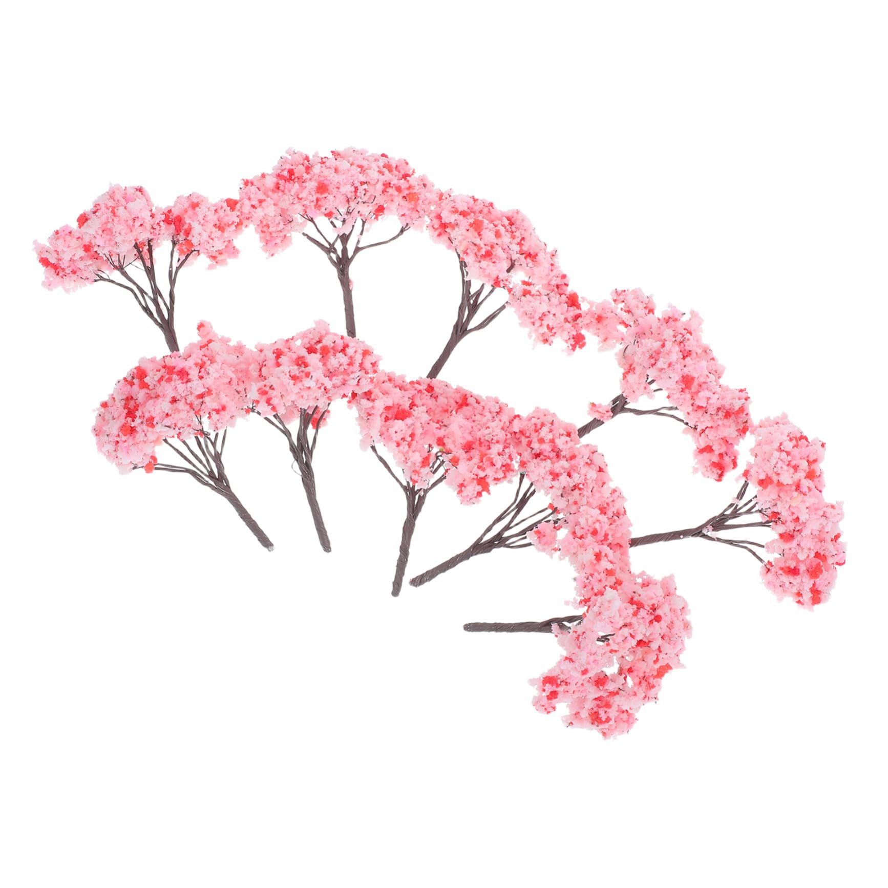 Ipetboom 10-Piece Set Miniature Artificial Cherry Blossom Trees with Pink Flowers for Dioramas, 6.5cm Tall Cherry Blossom Decoration for Landscape
