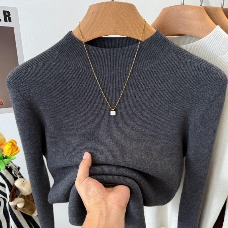 Women's Stand Collar Wool Sweater Autumn and Winter Solid Color Warm Stretch Knit Sweater Slim Fit Stretch Knit Pullover