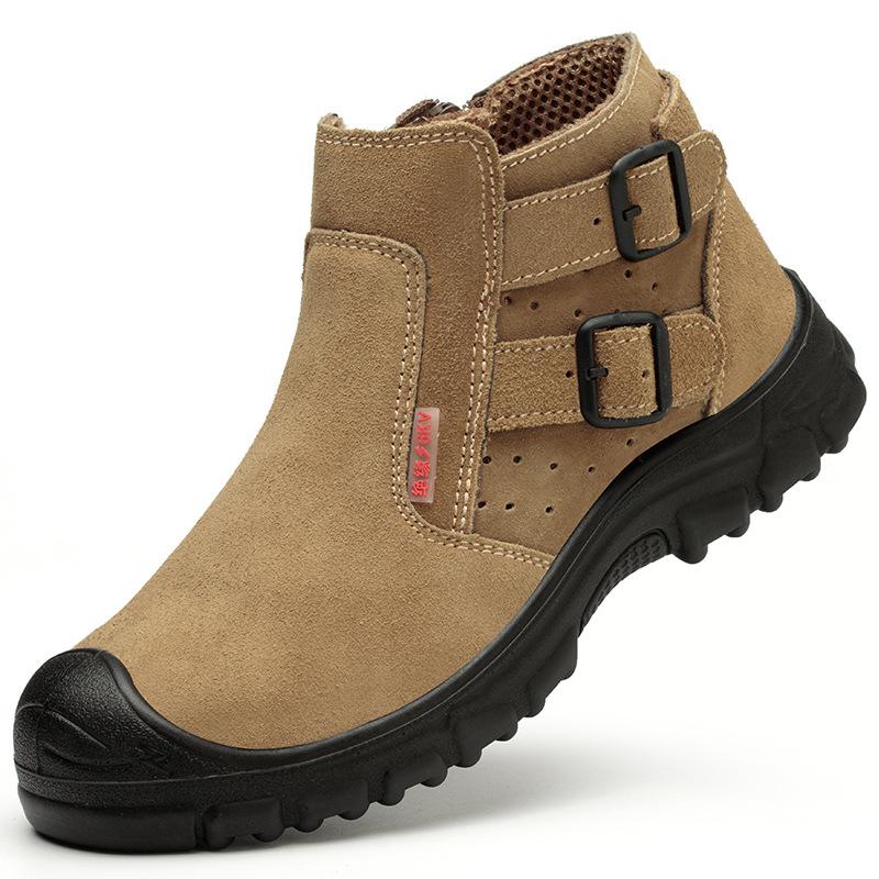 Fashion High Top Safety Shoes Man Steel Toe Work Shoes Protective Work Safety Boots for Men Women Non-slip Suede Leather Welder Shoes
